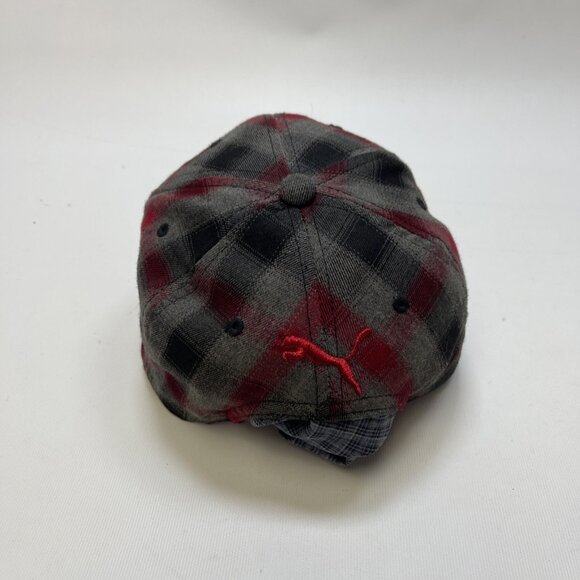 Y2K Puma Baseball Hat Cap Tartan Plaid Grey / Red Adjustable Lumberjack Casual - Picture 3 of 10
